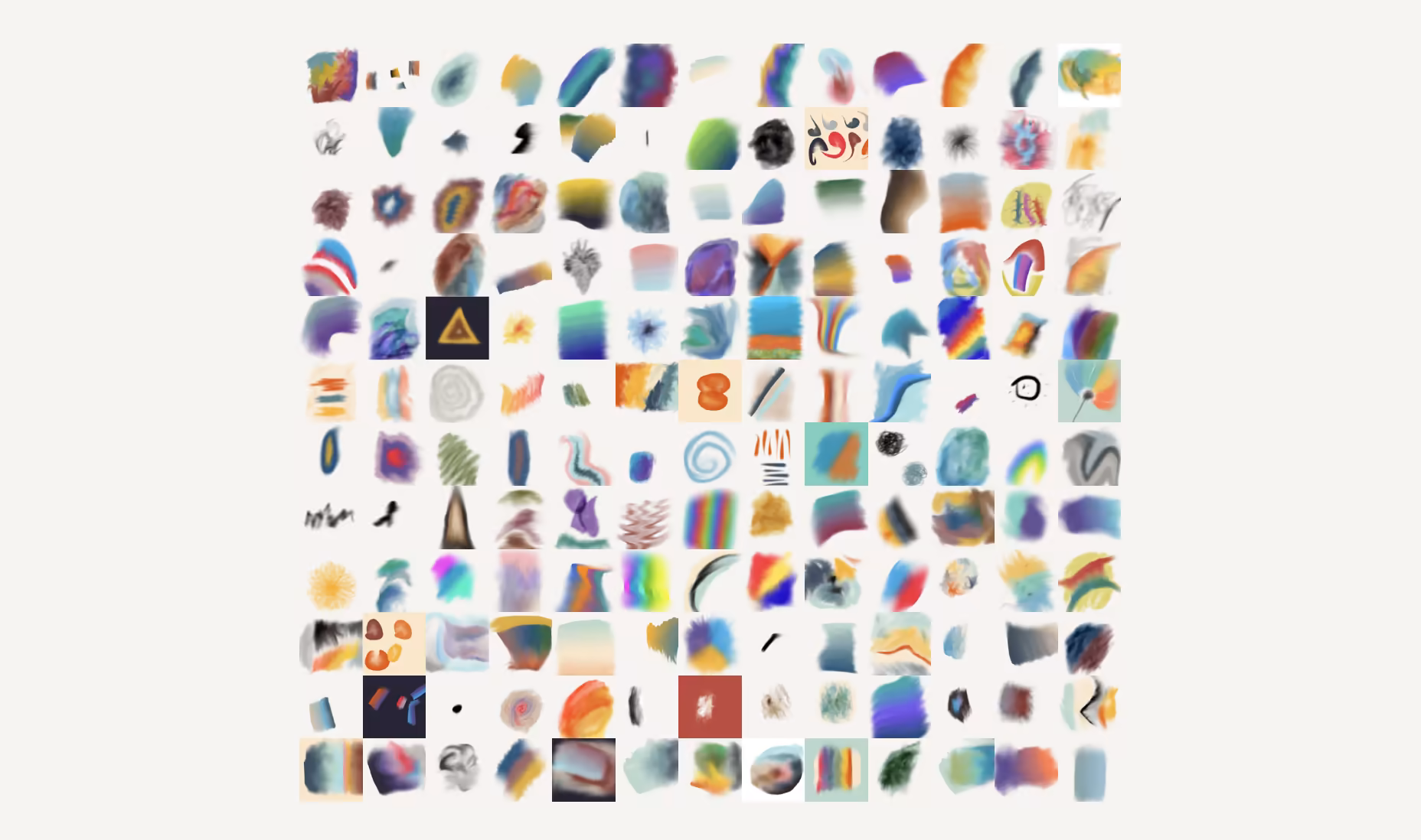 An grid of small smudgey doodles